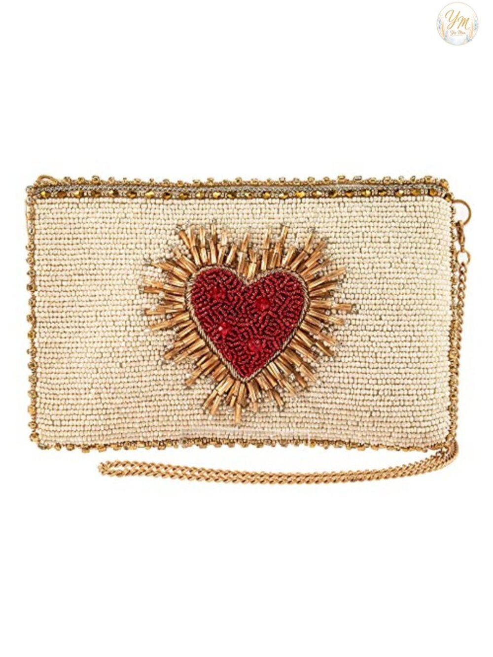 Hand Beaded Heart Crossbody Phone Bag Removable Chain Clutch